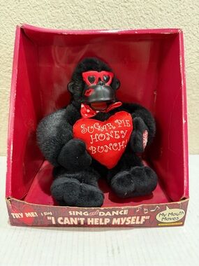 Vintage Plush Gorilla Holding Red Heart — "Sugar Pie Honey Bunch"